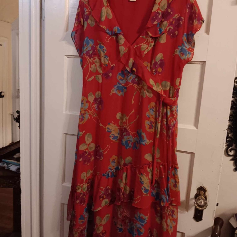 Floral Red Tiered Dress By Sundance Size 14